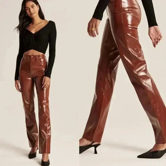 Abercrombie Curve Love Vegan Leather 90s Straight Pant - Picture 1 of 5
